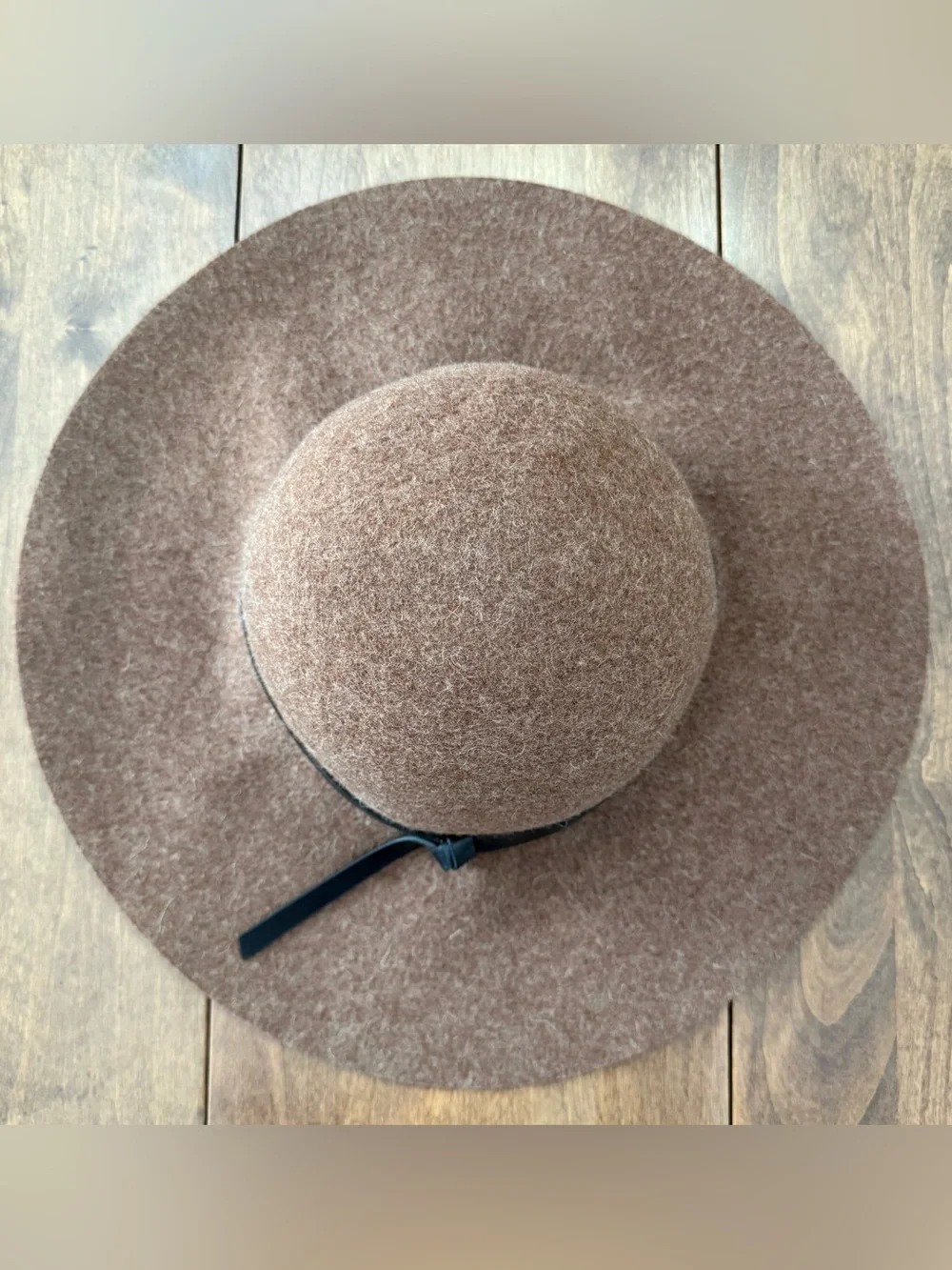 Nordstrom Brown Light Heather Wool Felt Wide-Brim Hat with Black Band Adjusts